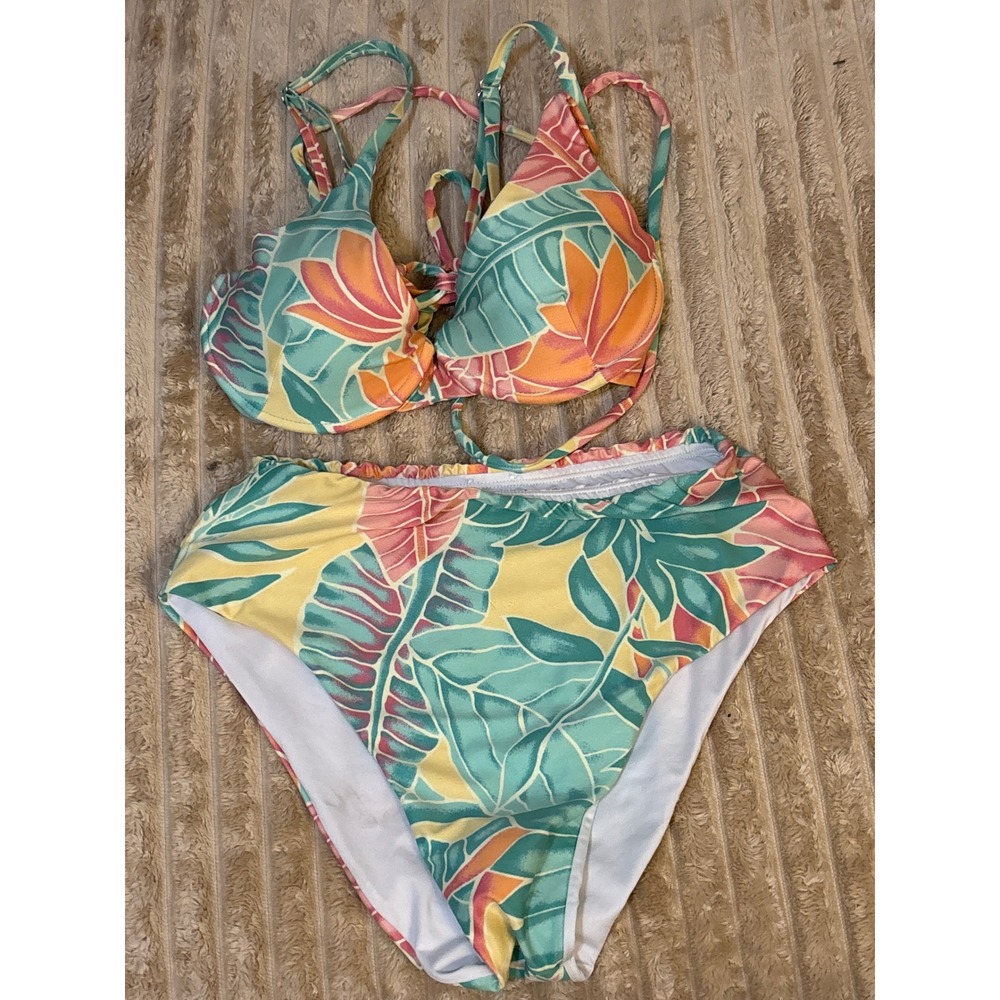 Watercolors by Kenny Flowers Tropical Floral High Waist Bikini Set Size M - Picture 1 of 4